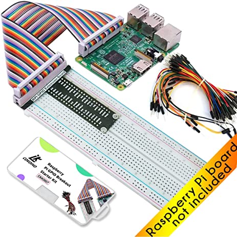 for Raspberry Pi GPIO Breakout, T-Type GPIO Expansion Board+830 Points Solderless Breadboard+65pcs Jumper Cables+40pin Rainbow Ribbon Cable