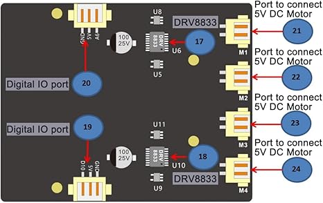 4WD Robot Control Board for Arduino UNO R3 with Buzzer, IR Infrared Receiver and DRV8833 Motor Driver