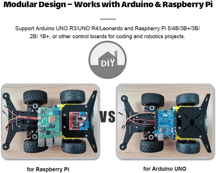 Rear-Wheel Drive Robot Car Chassis Kit with Servo, TT Motors, Wheels and Case for Arduino UNO R3/UNO R4/Leonardo and Raspberry Pi 5/4B/3B+/3B/ 2B/ 1B+ - Cokoino