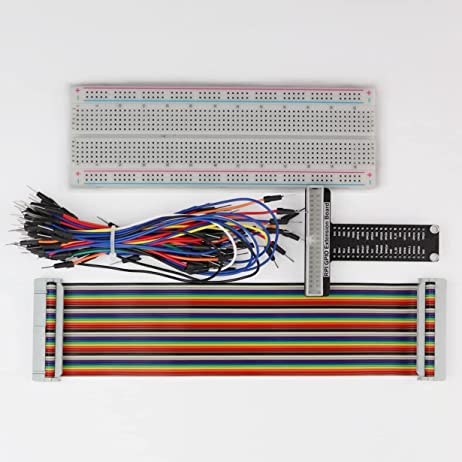 for Raspberry Pi GPIO Breakout, T-Type GPIO Expansion Board+830 Points Solderless Breadboard+65pcs Jumper Cables+40pin Rainbow Ribbon Cable