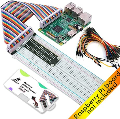 for Raspberry Pi GPIO Breakout, T-Type GPIO Expansion Board+830 Points Solderless Breadboard+65pcs Jumper Cables+40pin Rainbow Ribbon Cable - Cokoino