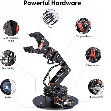 6DOF Metal Robot Arm Kit for Arduino, DIY Mechanical Robotic Arm - Cokoino