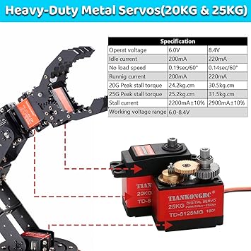 6DOF Metal Robot Arm Kit for Arduino, DIY Mechanical Robotic Arm - Cokoino