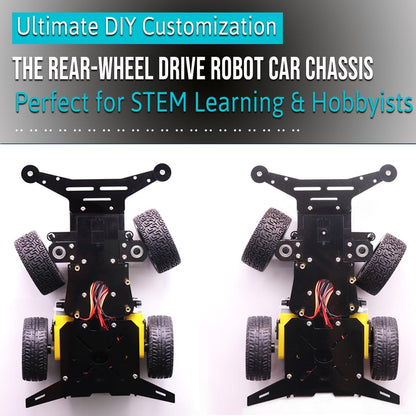 Rear-Wheel Drive Robot Car Chassis Kit with Servo, TT Motors, Wheels and Case for Arduino UNO R3/UNO R4/Leonardo and Raspberry Pi 5/4B/3B+/3B/ 2B/ 1B+ - Cokoino
