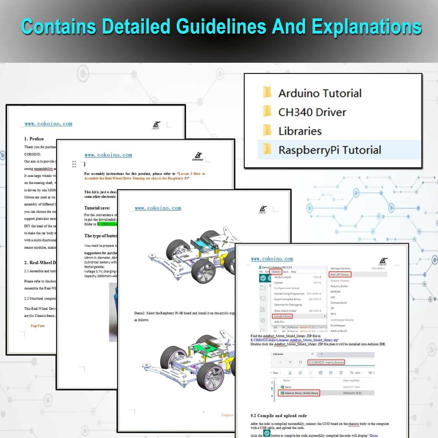 Rear-Wheel Drive Robot Car Chassis Kit with Servo, TT Motors, Wheels and Case for Arduino UNO R3/UNO R4/Leonardo and Raspberry Pi 5/4B/3B+/3B/ 2B/ 1B+