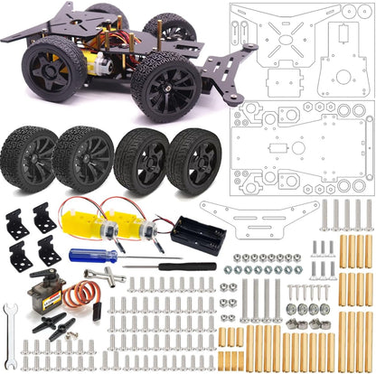 Rear-Wheel Drive Robot Car Chassis Kit with Servo, TT Motors, Wheels and Case for Arduino UNO R3/UNO R4/Leonardo and Raspberry Pi 5/4B/3B+/3B/ 2B/ 1B+ - Cokoino